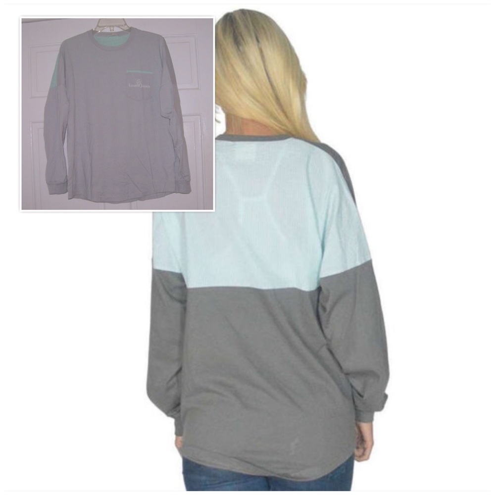 LAUREN JAMES Long Sleeve Beachcomber in Pebble Gray with Mint Seersucker